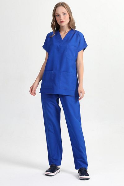 BAŞAK Unisex Saks Cotton Lycra Bat Sleeve Nurse and Doctor Jersey Set - Στολή νοσοκομείου