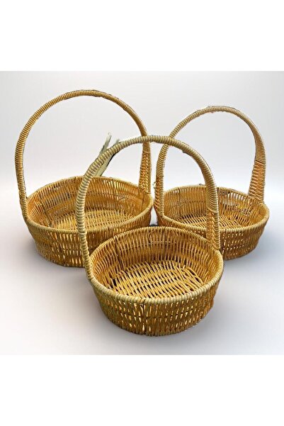elif aksesuar Mercan 3  Lü  Sentetik Rattan Sepet Yuvarlak