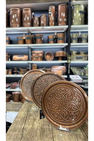LUCKYHOMES Special Production Copper Plated 3-Piece Patterned Round Tray Set 39X41 44X47 48X51