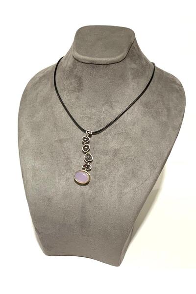 Doğan Silver 925 AYAR GÜMÜŞ PEMBE KUVARS TAŞLI OTANTİK KOLYE