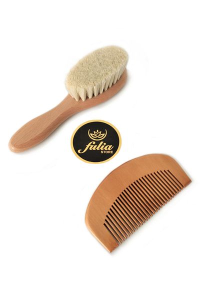 Fulia Natural Goat Hair Baby Hair Brush and Natural Wooden Comb Set of 2 - Midi Size