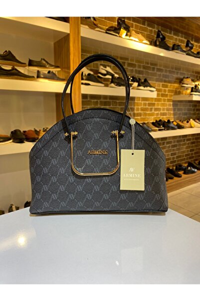 Armine ARMİNE Kadın Kaliteli ve Şık Siyah Baskılı  El ve Omuz Çantası