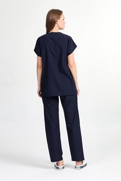 BAŞAK Navy Blue Unisex Bat Sleeve Nurse and Doctor Set - Βαμβακερή και Lycra Λεπτομερής Στολή Νοσοκομείου