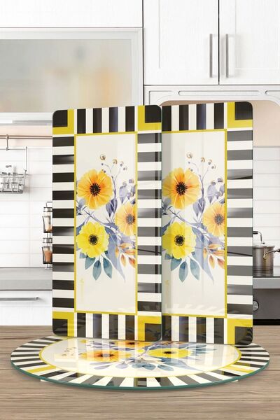 Decovetro MacKenzie Vintage Flower 3-Piece Round Set - Glass Presentation Serving Plate