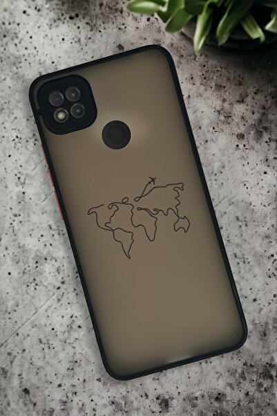 mooodcase Xiaomi Redmi 9C Uyumlu Dünya Harita Rota Desenli Buzlu Şeffaf Lüx Telefon Kılıfı