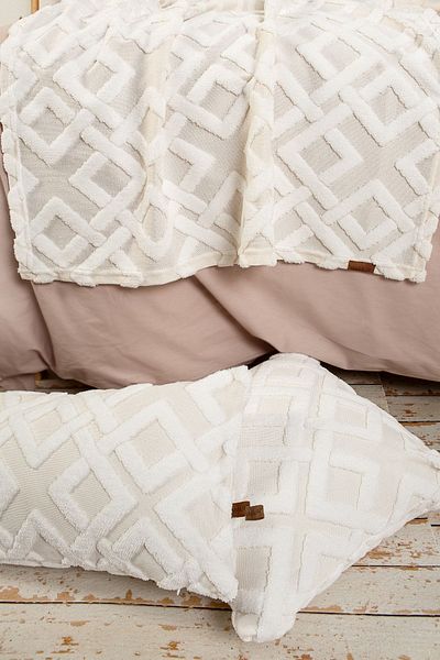 HAMUR Bed Runner Throw Pillow Set Bohemian Punch Punch Pattern Bedspread Mila Ecru