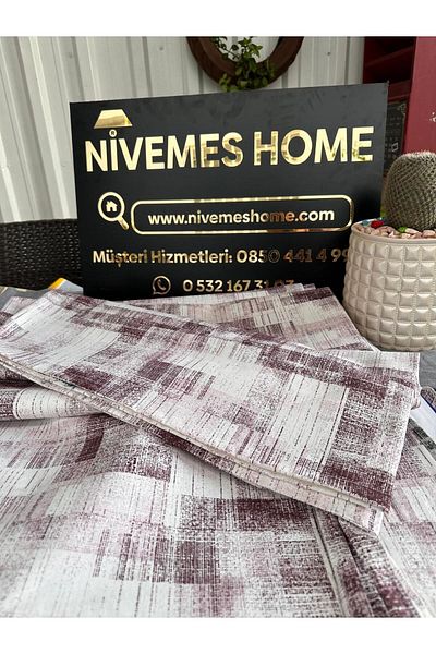 NİVEMESHOME Ocean Claret Red Background Curtain - Tarpaulin Balcony, with Cornice and Laces