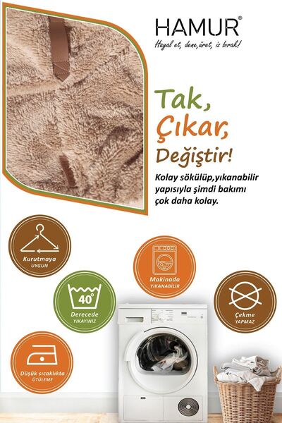 HAMUR Yıkanabilir Puf Tabure Kılıfı Tak-Çıkar-Değiştir-Yenile Orta Sehpa Kılıfı Kc Teddy Bej