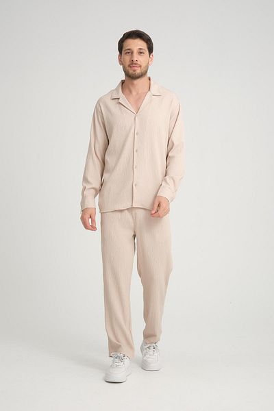 Rocqerx R-4396 Apache Collar Shirt and Elastic Waist Long Sleeve Trousers Set