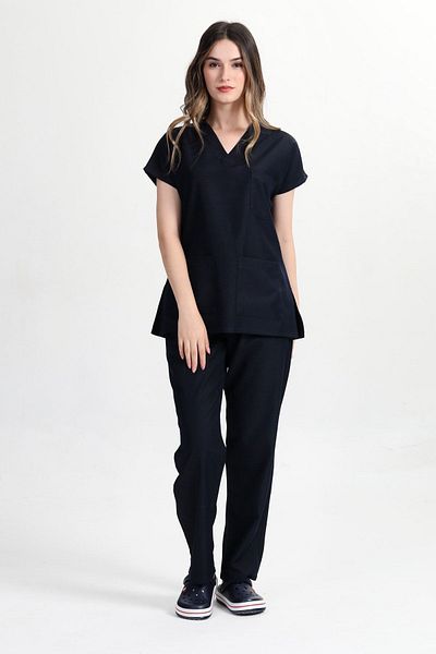 BAŞAK Unisex Μαύρο βαμβακερό Lycra μανίκια νοσοκόμων και Doctor Jersey Set - Hospital Uniform