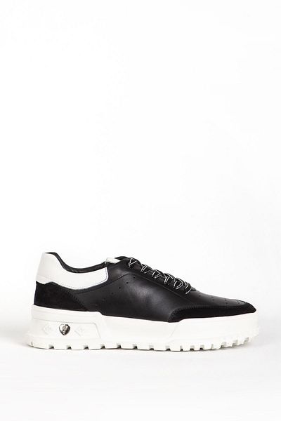 MARCOMEN Men's Air Sneaker - Lace-up, Thick Sole, Genuine Leather, Casual Black Shoes 19559