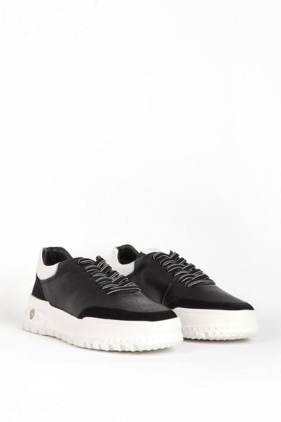 MARCOMEN Men's Air Sneaker - Lace-up, Thick Sole, Genuine Leather, Casual Black Shoes 19559