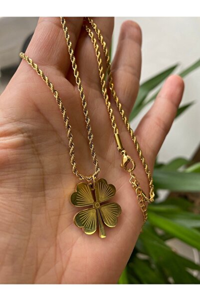 KEHRİBAREVİ KARAMAN Yüksek Kalite Solmaz Garantili Çelik 45 Cm Yonca Kolye