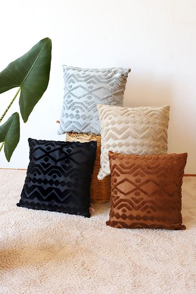 HAMUR Husă de pernă decorativă pătrată cu model Punch Punch cu design special boem Letta Grey