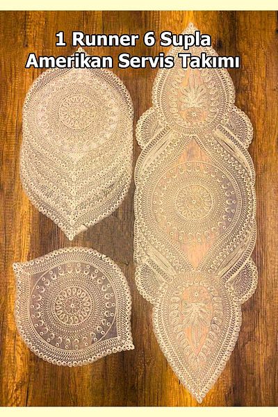 Çt Çeyizci Tekstil Supla Runner Set Презентационен бродиран с кабел модерен американски сервиз от 6 лица