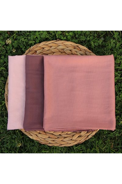 VEGA MODA 3 Pieces of Writing - Plain India Stitched Cheesecloth, Powder, Dried Rose, Pink