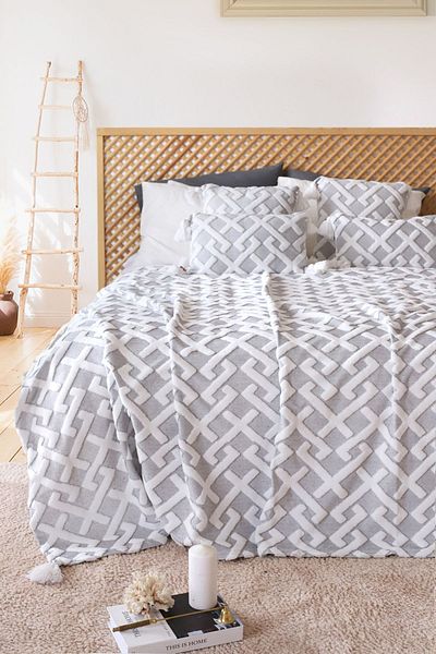HAMUR Scandinavian Bedspread Set Double Set Bohemian Punch Ponch Pattern Elda Gray