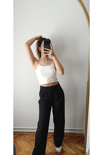 Büşra Doğru Butik Linen Trousers - Pleated and Wide Leg Design