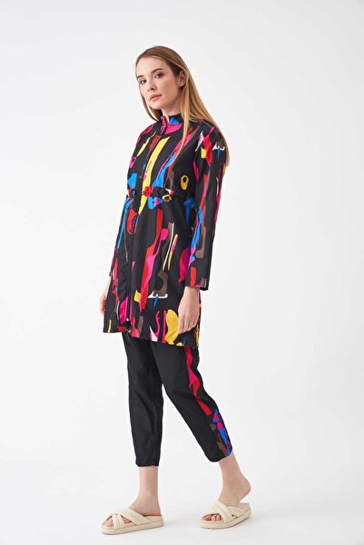 Mevra Чорний купальник з покриттям - зі стопером і візерунком