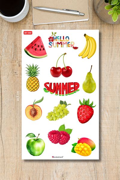 Burak Baskı Tasarım ورقة ملصقات Hello Summer Fruits - مخطط، مجلة رصاصة، ملصق، جدول أعمال#S081
