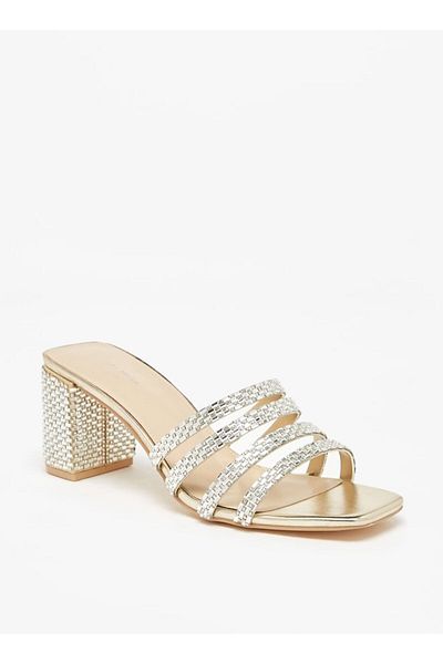 Flora Bella by Shoexpress Embellished Slip-On Sandals with Block Heels