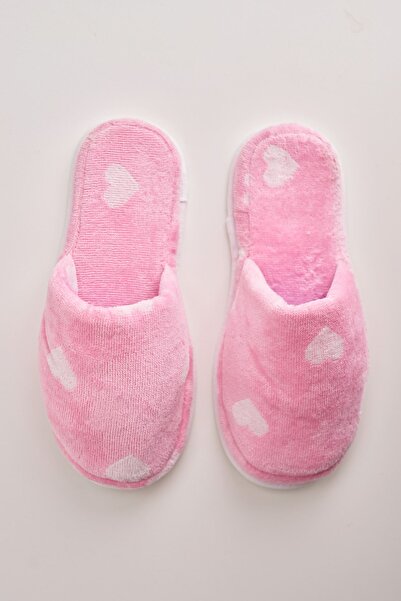Homelover Pink After Shower - Βαμβακερές παντόφλες μπάνιου με καρδιά και χοντρή σόλα