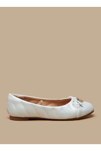 Little Missy Quilted Slip-On Ballerina Shoes with Embellished Bow