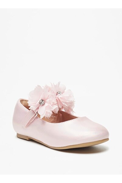 Juniors Floral Accent Ballerina Shoes with Hook and Loop Closure