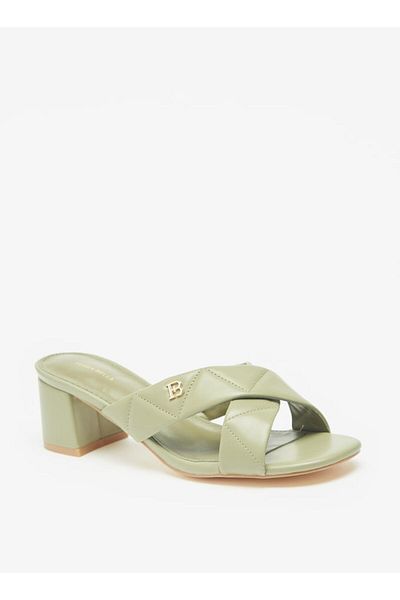 Flora Bella by Shoexpress Quilted Slip-On Cross Strap Sandals with Block Heels