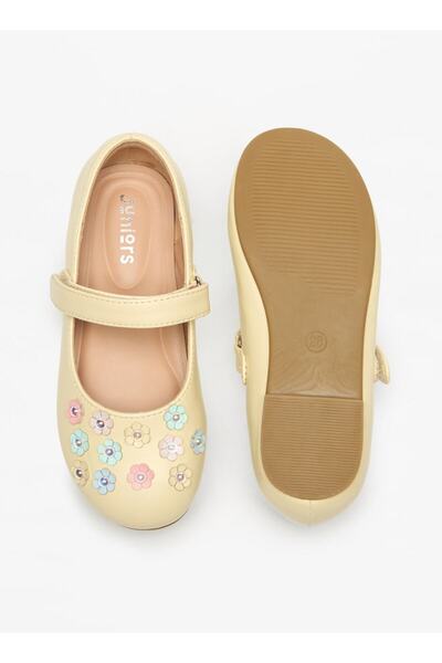 Juniors Floral Accent Ballerina Shoes with Hook and Loop Closure