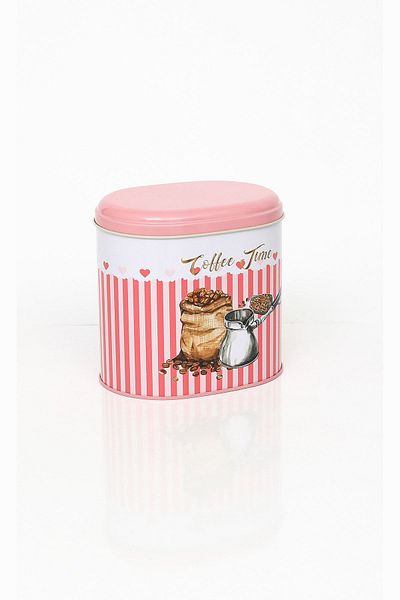 EVLE Ef004-e7 Sprinkles Coffee Time Patterned Oval Metal Storage Container 11x15 Cm