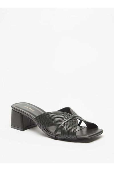 Flora Bella by Shoexpress Textured Slip-On Sandals with Block Heels