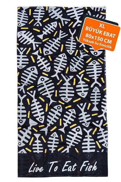 HAMUR Πετσέτα θαλάσσης Fish Black 80x150 cm E43pr 0650027 hm