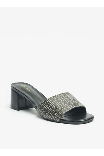 Flora Bella by Shoexpress Logo Detail Slip-On Sandals with Block Heels