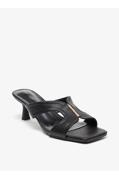 Flora Bella by Shoexpress Textured Slip-On Sandals with Kitten Heels