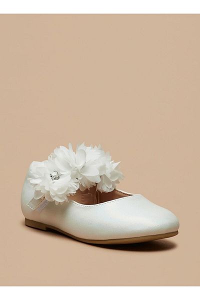 Juniors Floral Accent Ballerina Shoes with Hook and Loop Closure
