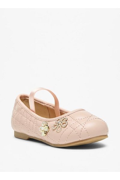 Juniors Textured Round Toe Ballerinas with Embellished Accent