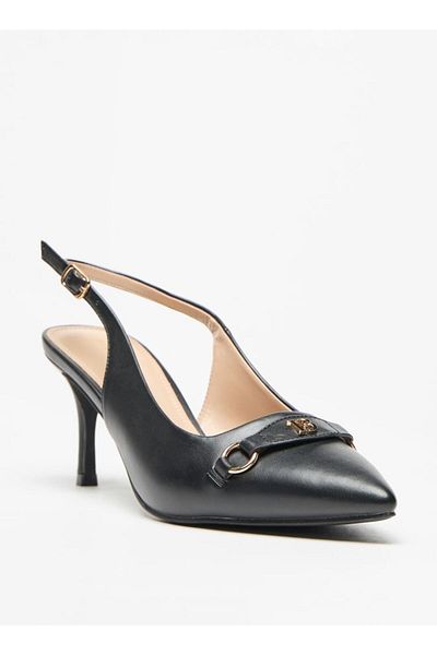 Flora Bella by Shoexpress Logo Accent Pointed Toe Slingback Shoes with Stiletto Heel