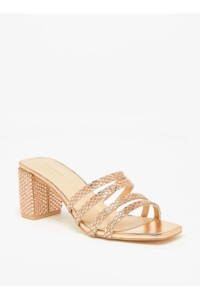 Flora Bella by Shoexpress Embellished Slip-On Sandals with Block Heels