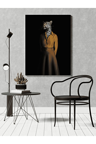 RUGSMODERN Kanvas Tablo Siyah Tema Sürrealist Takım Elbiseli Kaplan Desen