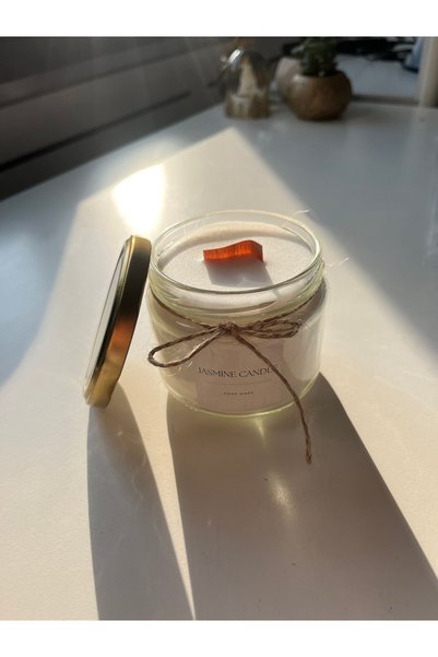 Jasmine Candle El Yapımı Ahşap Fitilli Şömine Sesli %100 Doğal Vegan Soya Wax Mum