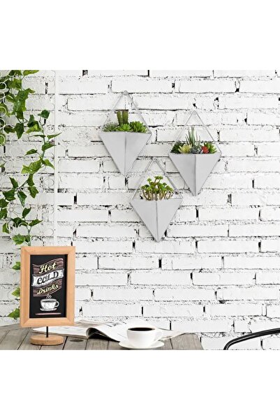 janiyeva Prizma Üçgen Metal Çiçeklik Saksılık (3'LÜ SET -BEYAZ)