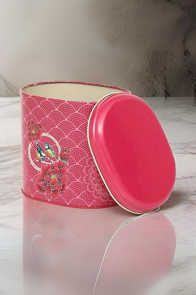 EVLE Ef004-d8 Blooming Red Patterned Oval Metal Storage Container 11x15 Cm