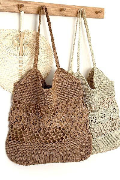 BECCASTYLE Large Shoulder Tote Bag - Floral Straw Knitted Summer Macrame Beach Bag
