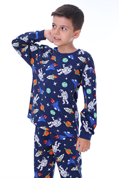 ZUZUNGA Astronot Temalı Pamuk Unisex Çocuk Pijama Takımı