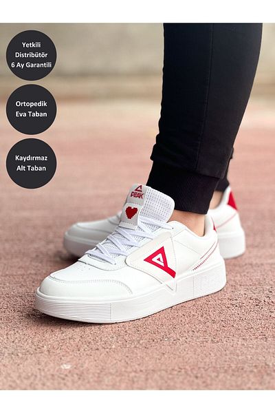 Peak Men's White Red Non-Slip Sole Orthopedic Comfortable Lightweight Daily Walking Running Sneaker Sports Shoes