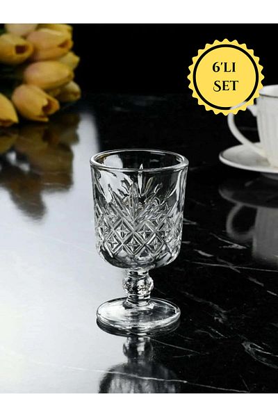 İnova Home Decor طقم زجاجي بنمط مقطوع مكون من 6 أكواب جانبية للقهوة