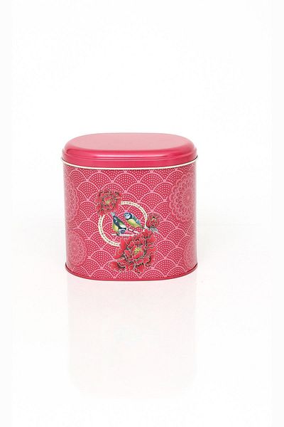 EVLE Ef004-d8 Blooming Red Patterned Oval Metal Storage Container 11x15 Cm