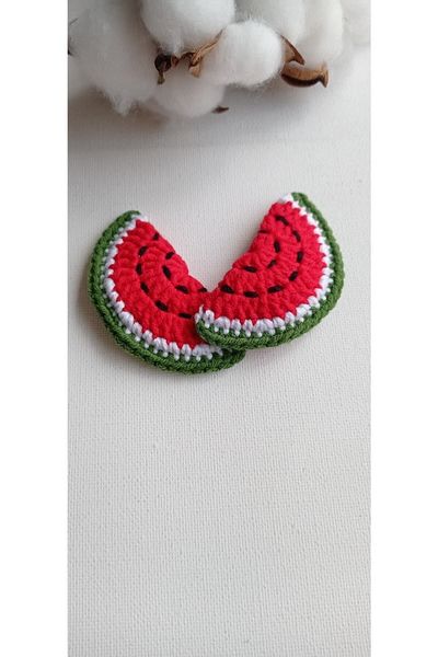 Masal Örgü Dünyası Snap Watermelon Barrette Fruit Series - Natural and Cute Fruit Themed Hair Accessory - 2 Pieces