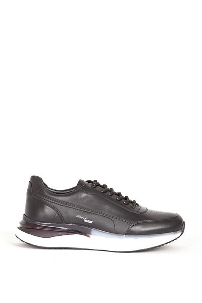 MARCOMEN Men's Sneakers - Airbag Sole, Lace-up, Genuine Leather Black Sports Shoes 19465
